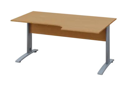 ERK 18 - 166 stůl kancelářský, rohový, pravý, kovová podnož stříbrná, deska 18 mm, široký 1600 mm, buk Royal